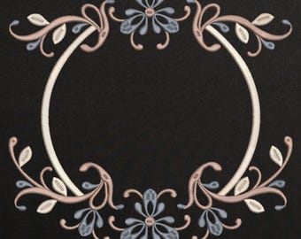 Floral Monogram Frame Embroidery Design: Flower Border (PES, Instant Download)