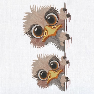 Funny Peeking Two Ostriches Machine Embroidery design, Cute animal Embroidery File, Pes embroidery pattern. 8 Sizes Instant download