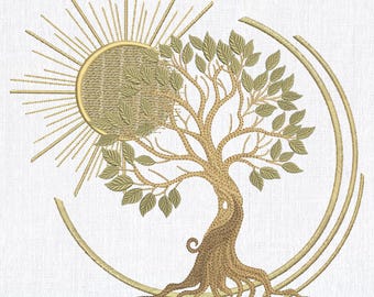 Sun Tree of Life Embroidery Design: Boho Celestial Pattern (Digital Download)