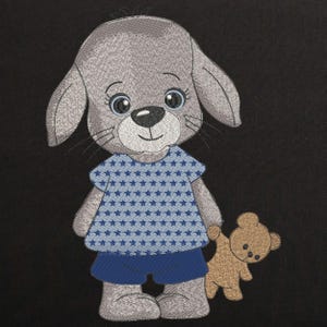 Süßer Hase mit Teddy Teddy Hase Stickmuster, Maschinenstickerei, Stickdatei Hase, Stickdatei Hase
