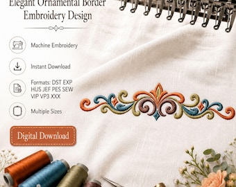 Ornamental Scroll Border Machine Embroidery Design Digital Download File