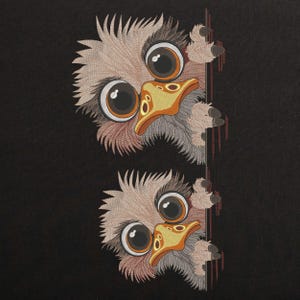 Funny Peeking Two Ostriches Machine Embroidery design, Cute animal Embroidery File, Pes embroidery pattern. 8 Sizes Instant download