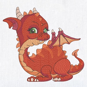 Schattige rode babydraak machineborduurontwerp, fantasiedraak borduurbestand, schattig draak borduurpatroon voor kindercadeaus 8 maten