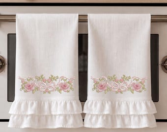 Bloemen boog keukenhanddoek servet machine borduurwerk ontwerp digitaal downloadbestand