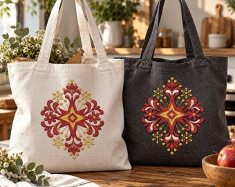 クリスマス トートバッグ ミシン刺繍デザイン、ホリデー コスメポーチ スター、デジタルダウンロードファイル