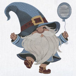 Happy Cute Gnome Balloon Machine Embroidery design, Magical Gnome Embroidery File, Pes embroidery pattern. 8 Sizes Instant download