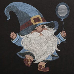 Happy Cute Gnome Balloon Machine Embroidery design, Magical Gnome Embroidery File, Pes embroidery pattern. 8 Sizes Instant download