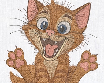 Cartoon Cat Machine Embroidery Design: Funny Kitten Pattern (Instant Download
