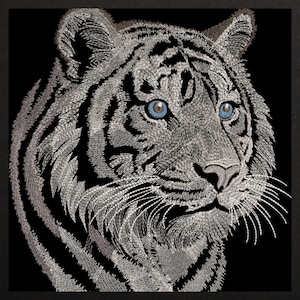 リアルなベンガルトラの頭の機械刺繍デザイン、野生動物の顔の刺繍ファイル、大きな猫の刺繍パターン8サイズ即時ダウンロード