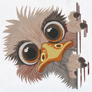 Funny Ostrich Boy Peeking Machine Embroidery design, Cute Birds Embroidery File, Pes embroidery pattern. 8 Sizes Instant download