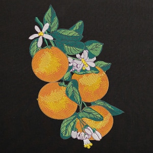 Broderidesign med orange gren: Maskinmönster med blommig frukt (PES)