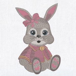Cute Easter Baby Bunny Girl Machine Embroidery Design, Spring Cartoon Rabbit Embroidery File, Woodland Hare Embroidery Pattern 8 Sizes