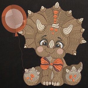 Cute Baby Dinosaur Triceratops Boy Balloon Machine Embroidery Design, Kids dino Embroidery File, Cartoon dino Embroidery Pattern 8 Sizes
