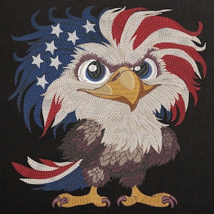 Lustigerkarikatur Weißkopfseeadler Maschinenstickerei, Amerikanische Flagge Vogel Maskottchen Muster 6 Größen