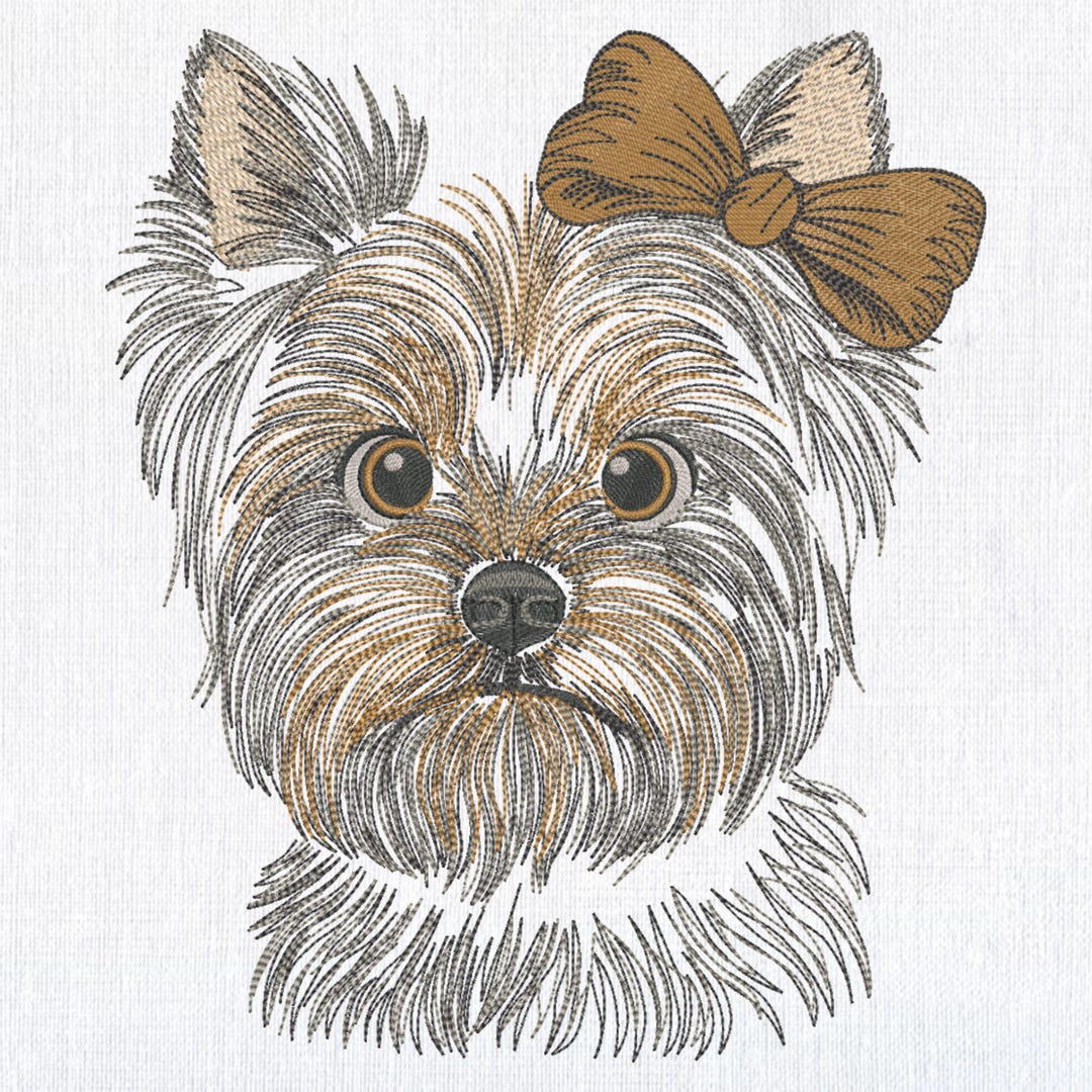 Yorkie Puppy Machine Embroidery Design: Dog With Bow (digital Download ...