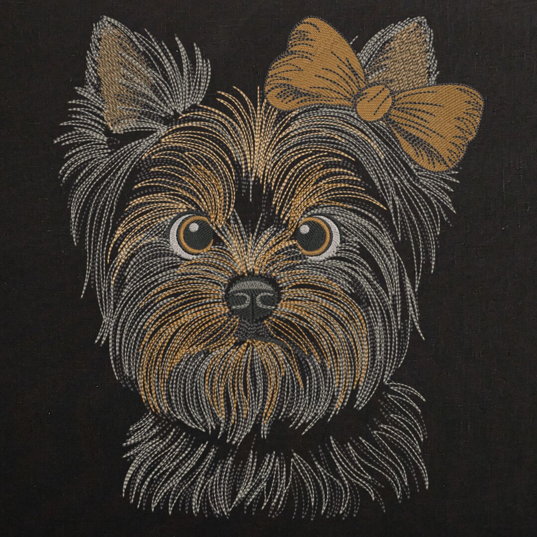 Yorkie Puppy Machine Embroidery Design, Dog With Bow (6 Sizes) - Etsy