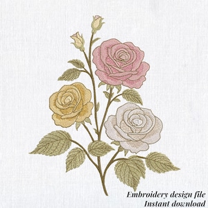Vintage Rose Embroidery design Romantic Floral Machine file PES 8 sizes
