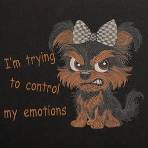 Angry Cartoon Yorkie Puppy with Funny Quote Machine Embroidery design, Grumpy Terrier Dog File, Emotional Small Dog Pattern 7 Sizes