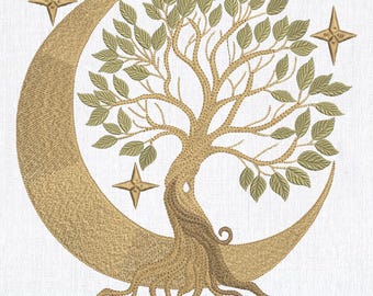 Mystical Moon Tree of Life Embroidery Design: Boho Celestial Pattern (Instant Download)