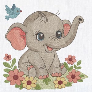 Cute Cartoon Baby Elephant Machine Embroidery Design, Safari Babies Animals Embroidery File, Jungle Wild Animal Embroidery Pattern 8 Sizes
