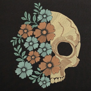 Floral Skull Machine Embroidery design, Skeleton Digital File, Halloween day dead Skull Pattern 8 Sizes, Instant Download