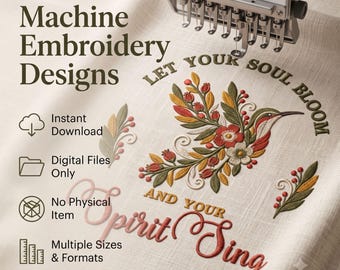 Hummingbird Floral Quote Machine Embroidery Design Boho Botanical Bird Digital Download File