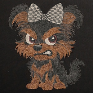 Grumpy Cartoon Yorkie Puppy Machine Embroidery design, Angry Terrier Dog File, Funny Small Dog Pattern with Fierce Expression 8 Sizes