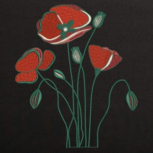 Spring Red Poppy Flowers Machine Embroidery design, Floral, Botanical Embroidery File, Pes embroidery pattern. 8 Sizes Instant download