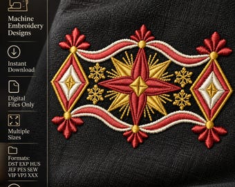 ヴィンテージホリデーミシン刺繍デザイン フォーク調 冬 デジタルダウンロードファイル