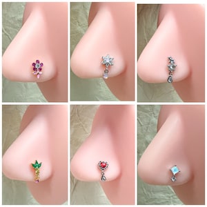 20G Gold Silver Dangling Nose Ring, L-Post Nose Stud, Surgical Steel Nose Ring, 20G Nose Ring, CZ Nose Stud, Nose Piercing Ring,