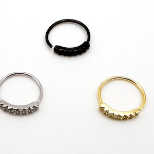 22G Sterling Silver Nose Hoop, Cz Nose Hoop, Nose Piercing, Nose Ring, Gold Nose Hoop, Black Nose Hoop.