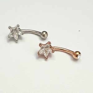 16g Surgical Steel Belly Ring, Star Navel Piercing, Crystal Belly Button Ring, Dainty Belly Button, Belly Bottom Piercing