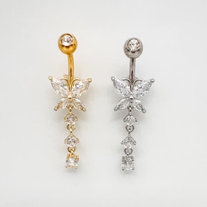 Butterfly Belly Button Ring, 14G Surgical Steel Navel Piercing, Butterfly Belly Button Ring, Dainty Belly Button, Butterfly Belly Ring