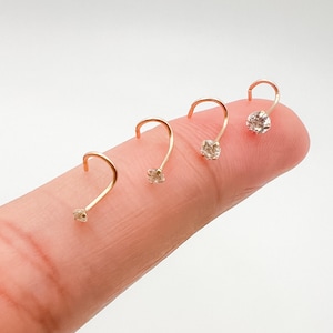 14K Solid Gold Nose Stud, Screw Back Nose Piercing, Nose Ring, 14K Gold Nose Stud, Diamond Nose Piercing, Nose Ring, Cz Prong Nose Piercing