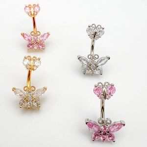 Butterfly Belly Button Ring, 14G Surgical Steel Navel Piercing, Butterfly Belly Button Ring, Dainty Belly Button, Butterfly Belly Ring