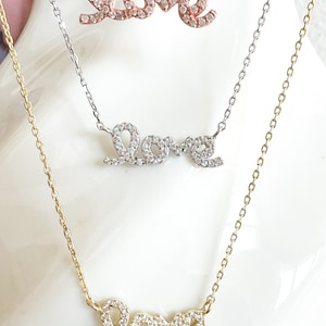 Love diamond necklace, Love Charm necklace, CZ Love Spelled Necklace, CZ Love Cursive Script Necklace, Dainty love necklace, Holiday Gifts