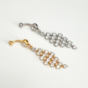 Silver Gold  Belly Piercing, Belly Ring, Long Dangling Belly Button Ring, Delicate Elegant Belly Jewelry, Unique Navel Ring Piercing
