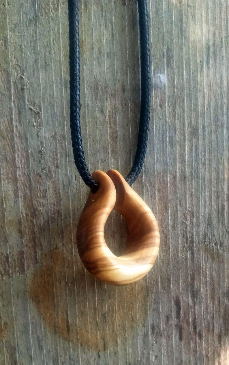Hand Carved Olive Wood Infinity Pendant Necklace – Minimalist Wooden ...