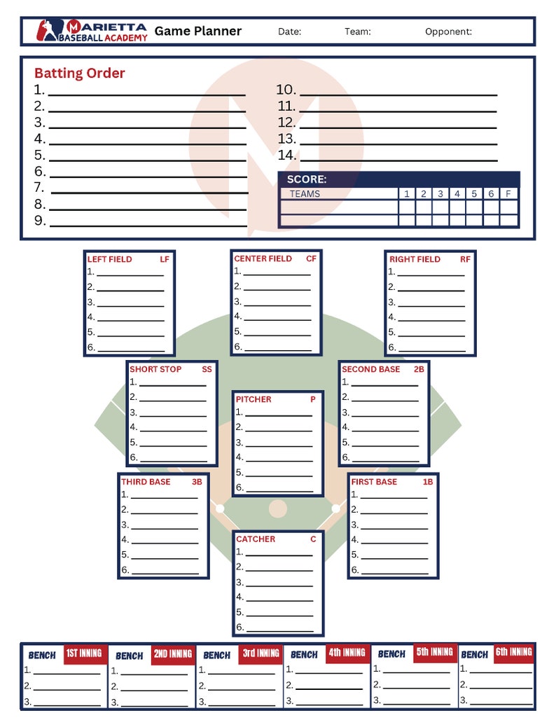 Personalized Baseball Game Planner for Coaches Custom Logo, and Colors