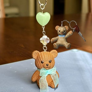 Resident evil 4 replica of cute teddy bear  keychain that Ada gave Leon with heart and handmade blue bow