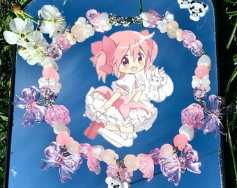 Madoka Kaname inspired necklace from Puella Magi Madoka cute coquette necklace pink core gift idea pink soft jewelry