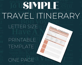 Simple Travel Planner Template | Simple Travel Itinerary | Printable PDF Template | Letter | Instant Download