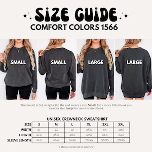 Size Guide Comfort Colors Sweatshirt, Unisex Crewneck Sweatshirt, Oversized Look Sweatshirt, Cozy Size Chart Crewneck