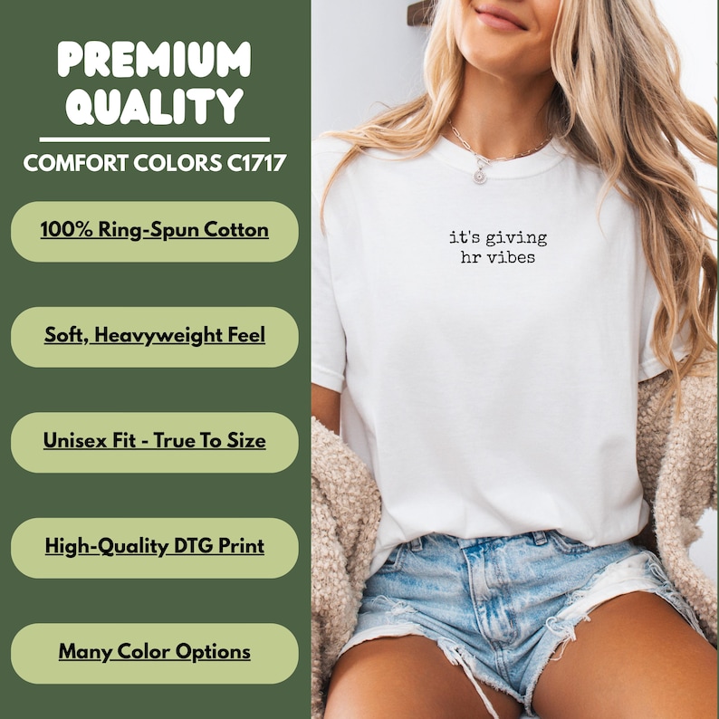 Premium Quality Unisex T-Shirt, It's Giving HR Vibes, Soft Heavyweight Feel, High-Quality DTG Print, True to Size Fit
