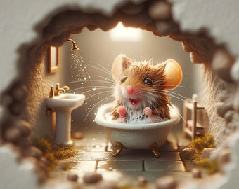 Shower Mouse - Decal - Mouse Hole 3D Wall Sticker