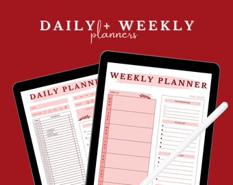 Digital Daily + Weekly Planner Bundle (UNDATED), iPad Planner, GoodNotes, Printable Planner, Aesthetic Life Planner (Love)
