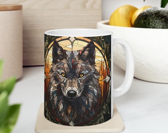 Stained-Glass Wolf Mug
