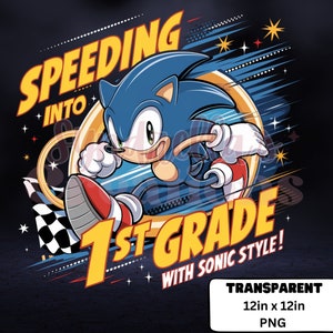 Sonic 1e klas shirt voor jongens, terug naar school outfit png, cartoon kinder T-shirt, cadeau voor eerste klasser, unieke Sonic kinderen png, shirt 1e leerjaar