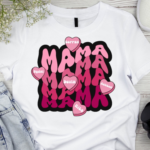 Personalized Mama Valentine's Day Png, Custom Hearts With Kids Names, Mama Candy Hearts Png, Valentine Mom Png Digital Download