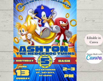 Sonic verjaardagsuitnodiging, Sonic uitnodiging, Sonic feest uitnodigen, kinderfeestje uitnodigen, afdrukbare verjaardagsuitnodigingen, Sonic the Hedgehog